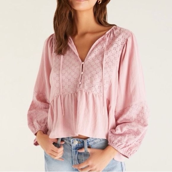 Z Supply Tops - Z Supply Celeste Mauve Eyelet Blouse Cottagecore Coastal Bohemian